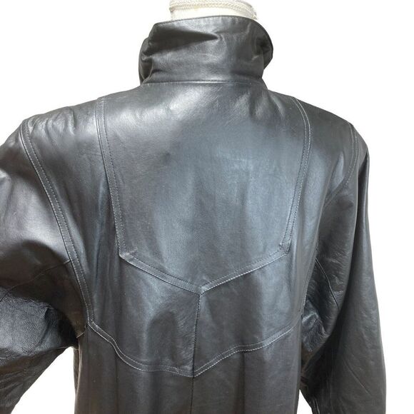 NWOT Damselle L Black Soft Leather Long Trench Coat Duster Flared Swing Womans - Picture 9 of 14
